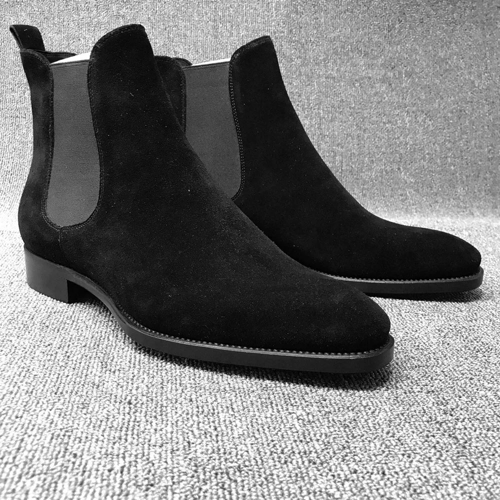 Aichashi Men Chelsea Boots Black Brown Velvet High Ankle Dress Shoes Men Walking Shoes Wear Resistant Chelsea Dress Boots Botas de Hombre