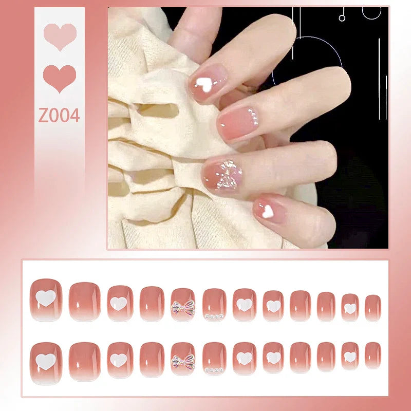 24pcs/box Fake Nails Short Detachable Finished Fingernails Ballet Wearable False Nails press on Square Head Full Cover Nails Tip