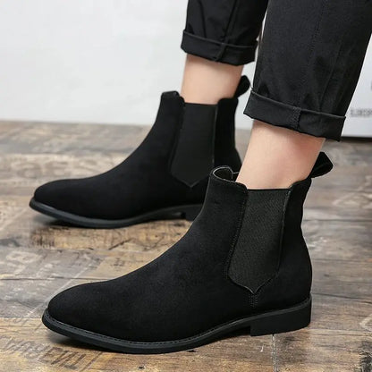 Aichashi Plus Size 48 Classic Gray Men Chelsea Boots Comfort Suede Leather Shoes Men Dress Shoes Pointed Slip-on Men Black Ankle Boots