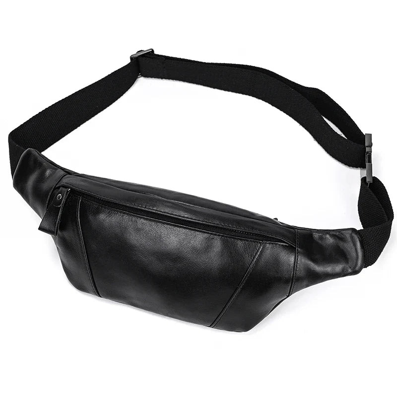 Aichashi Crazy Horse Leather Men's Waist Bag Mini Travel Fanny Chest Pack Cowhide Belt Bag Male Small Waist Bag For Phone Pouch