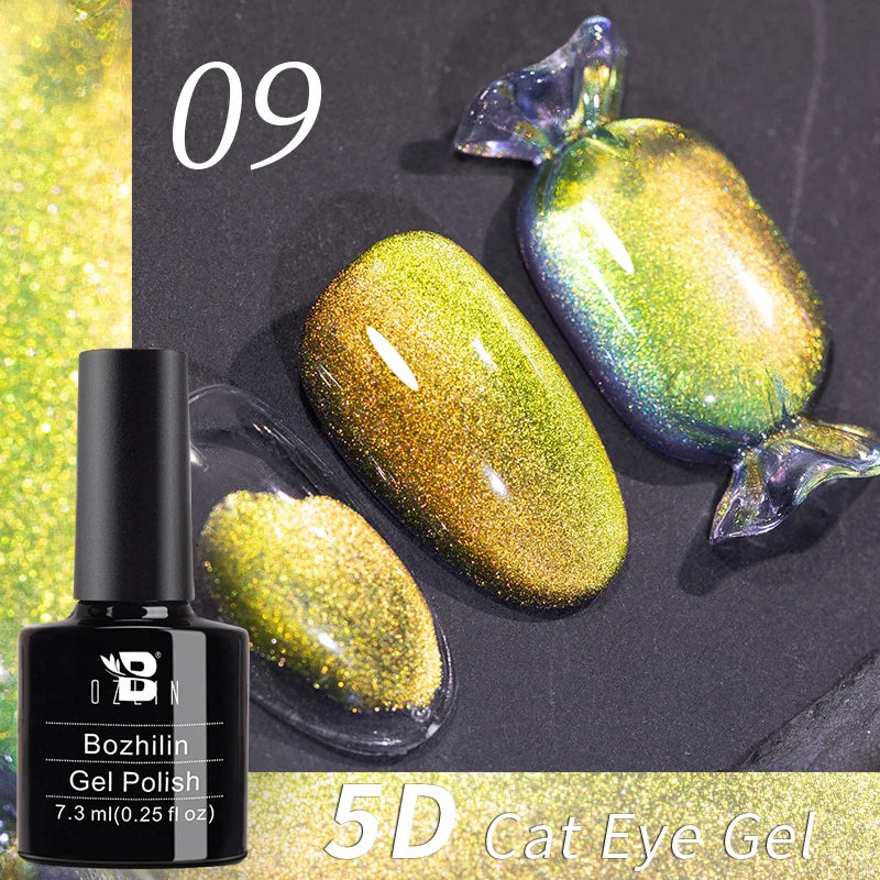 Aichashi 7.5ml Double Light Reflective Magnetic Gel Sparkling Rainbow Soak Off Semi Permanent Nail Art Disco Flashing Cat Eye Gel