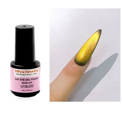 Aichashi Laser Rainbow Cat Eye Gel Magnetic Nails Polish Reflective Sparkling Glitter Gel Can Be Use on Any Color Nail Accesorios