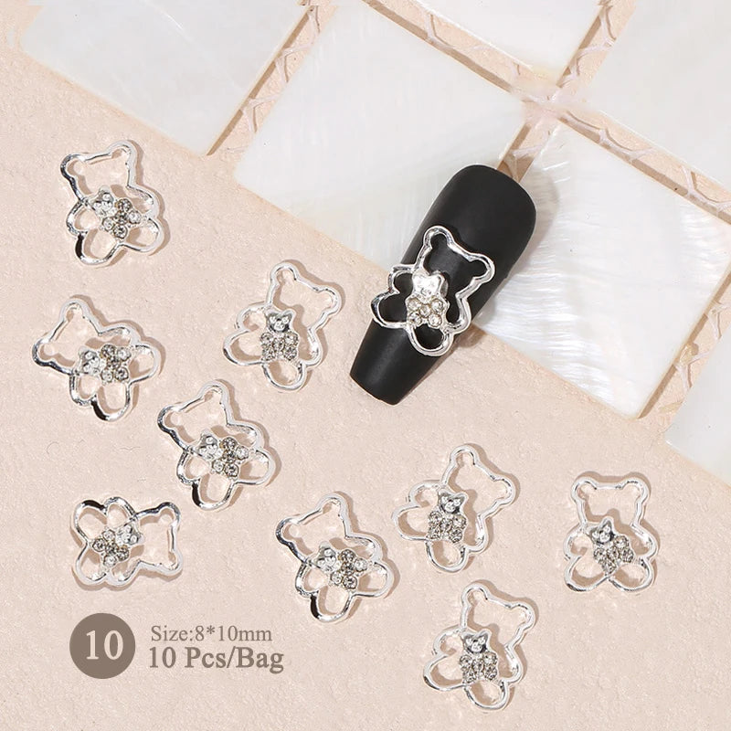 Aichashi 10pcs/bag Butterfly Shaped Nail Rhinestone Star Flower Nail Charm Silver Gold Alloy Nail Pearl Jewelry Accessories Nail Supplies