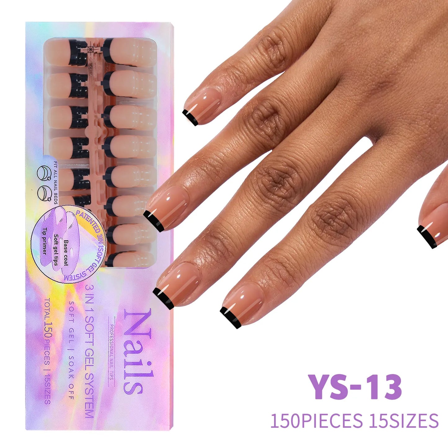 Aichashi 150pcs/Boxed French Gel Tips Press On Nails Black Coffee Almond Nails 15 Sizes Pre-applied Fake Nails For Manicure Extension