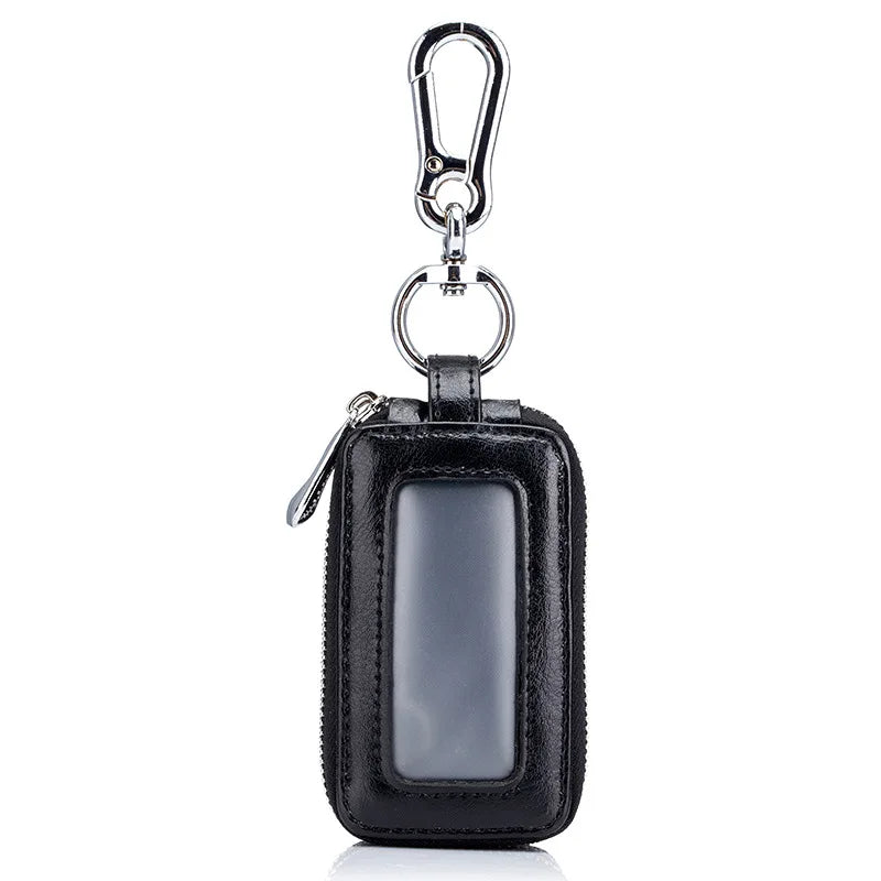 Car Key Chain, Universal Car Auto Split  Leather 2 Zipper Key Case Holder Storage Bag  For  Man