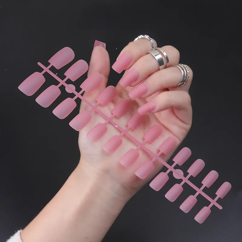 Aichashi 24Pcs/Set Matte False Nails Glue Square Head Frosted Press On Fake Nail Tips Full Cover Artificial Fingernails Ballet Detachable