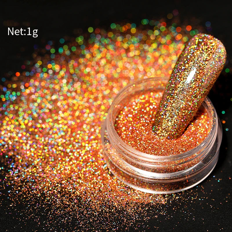 Aichashi Nail Glitter Powder Shiny Aurora Laser Metallic Rubbing Dust Chrome Powder Gold Silver Pigment DIY Decoration Nails Accessories