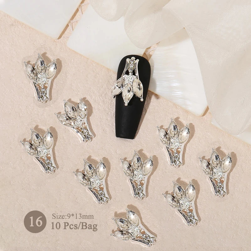 Aichashi 10pcs/bag Butterfly Shaped Nail Rhinestone Star Flower Nail Charm Silver Gold Alloy Nail Pearl Jewelry Accessories Nail Supplies