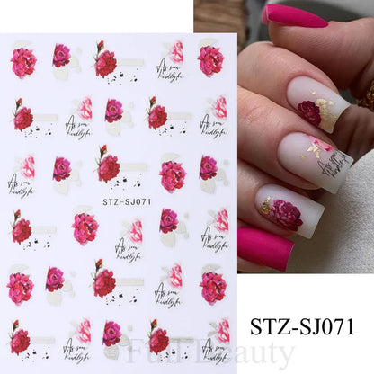 Aichashi Acrylic Flowers Nails Art Stickers White Floral Petal Leaf Sliders For Nails Wedding Design Manicure Decoration