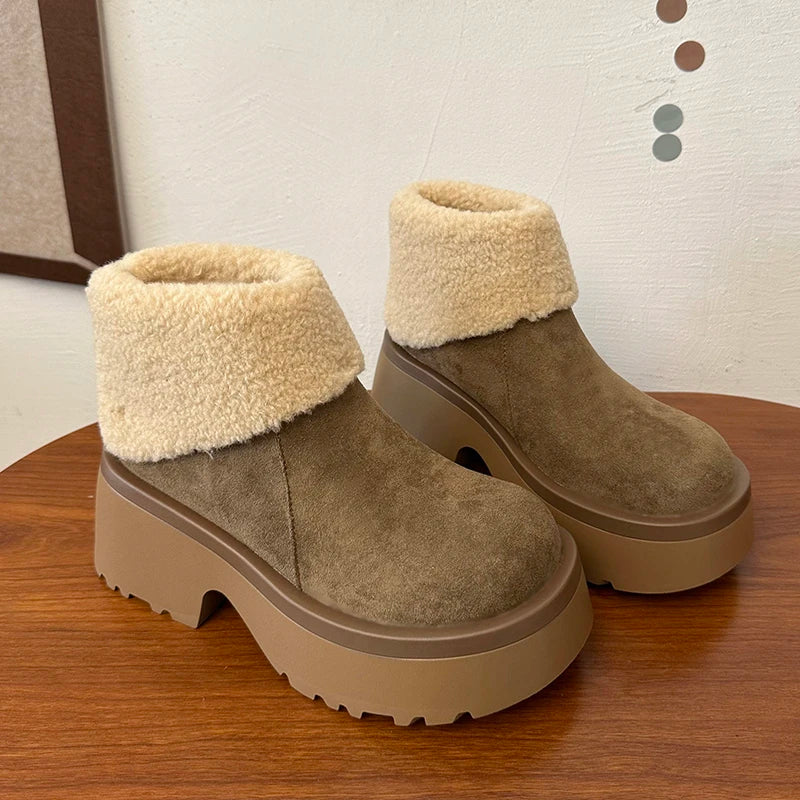 aichashi  -  Winter Warm Plush Women Snow Boots Fashion Short Booties Comfort Thick Heel Cotton Shoes