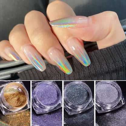 1Box Laser Nail Glitter Holographic Powder for Nails Mirror Polishing Chrome Pigments Shimmer Dip Powders Nail Art Decorations