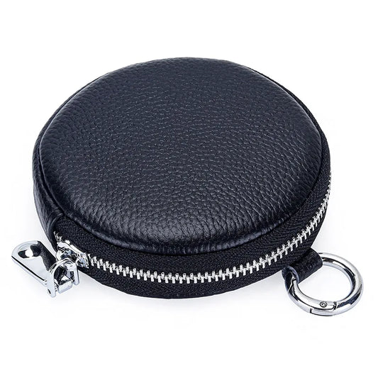 aichashiCoin Purse Change Pouch for Women Key Ring Wallet Minimalist Small Item Storage Bag Genuine Leather Round Purse with Zipper