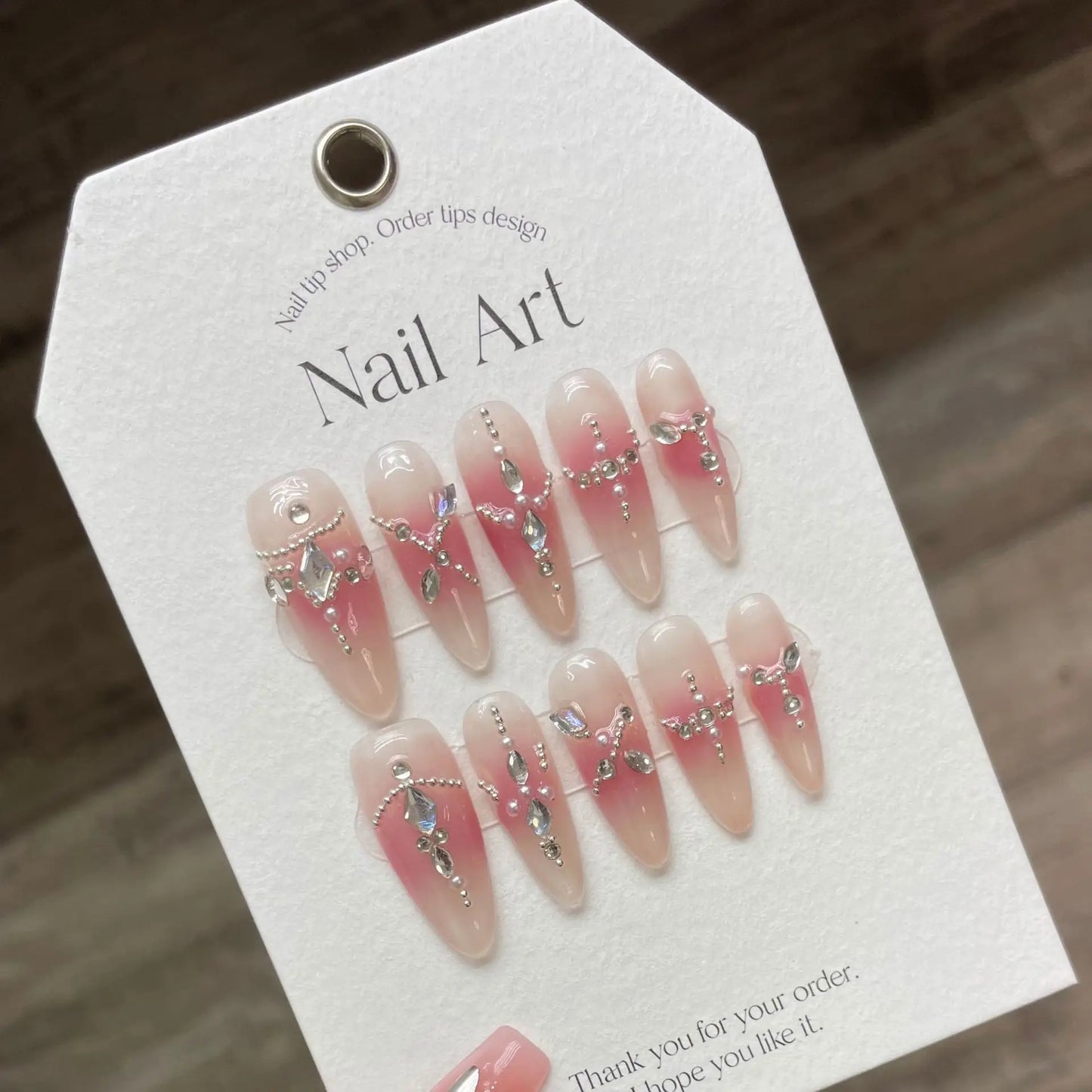 10PCS Long stiletto almond red snowflakes Christmas wearable manicure handmade fake nails with glue ballet acrylic press on nail