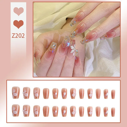 24pcs/box Fake Nails Short Detachable Finished Fingernails Ballet Wearable False Nails press on Square Head Full Cover Nails Tip