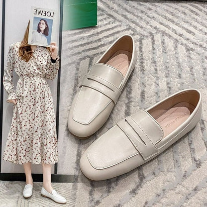 Aichashi Ladies Flat Loafers Fashion Shallow Bean Shoes Women's Shoes Spring and Autumn New PU Set Feet Ladies Comfortable Shoes