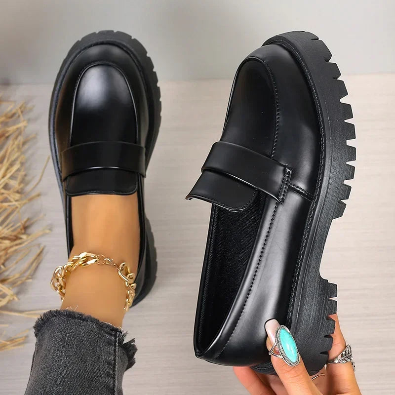 Aichashi British Style Platform Loafers Women 2024 Plus Size Round Toe Single Shoes Woman Thick Bottom Pu Leather Shoes Mujer