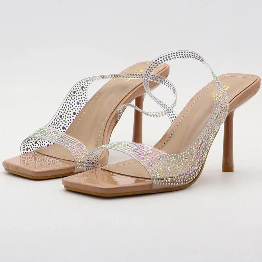 aichashi  -  Rhinestone Transparent High Heeled Sandals Women Pvc Summer Ope Toe High Heels Female Fashion Designer Sandals Women Pumps