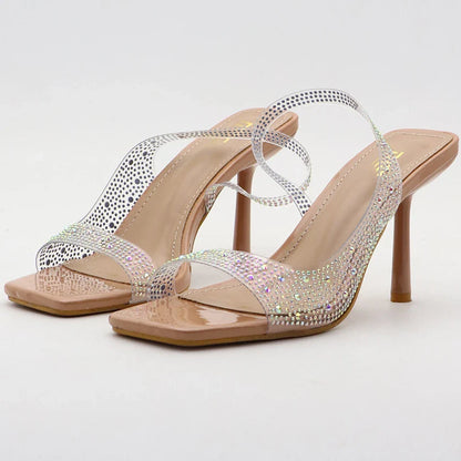 aichashi  -  Rhinestone Transparent High Heeled Sandals Women Pvc Summer Ope Toe High Heels Female Fashion Designer Sandals Women Pumps