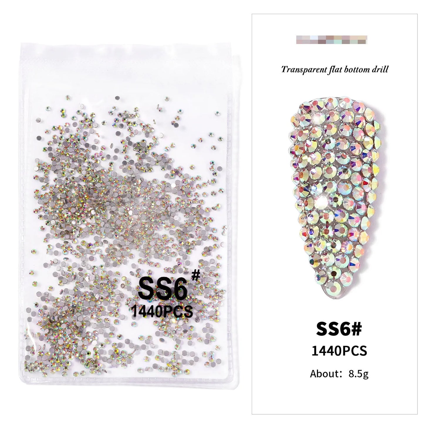 144/288 /1440pcs SS3-SS50 Crystal AB Clear Nail Rhinestones Non Hotfix Flat Back Stones DIY Strass Nail Art Decor Accessories