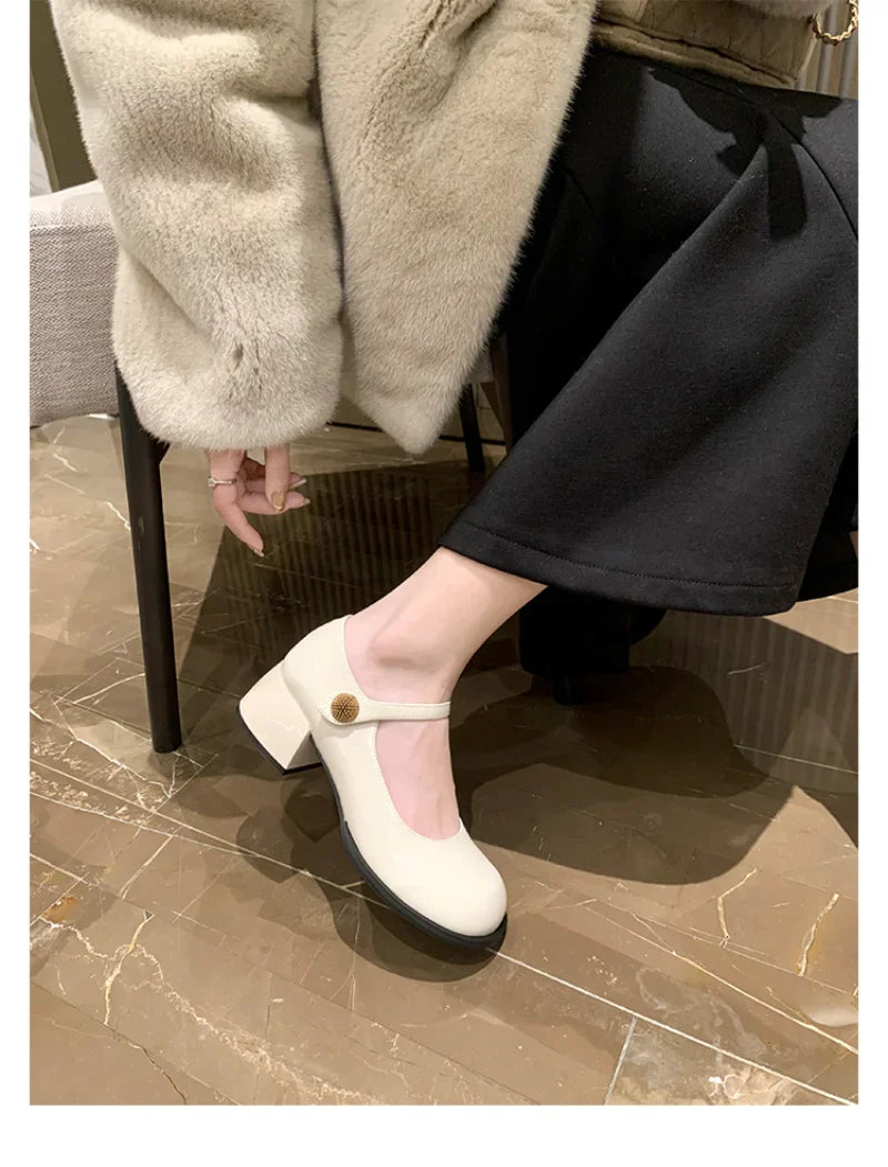 aichashi  -  Classic Pumps Women Mary Janes Square High Heels Oxford Women Shoes Solid Thick Bottom Platform Pumps Plus Size Zapatos Mujer