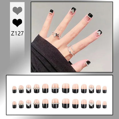 24pcs/box Fake Nails Short Detachable Finished Fingernails Ballet Wearable False Nails press on Square Head Full Cover Nails Tip