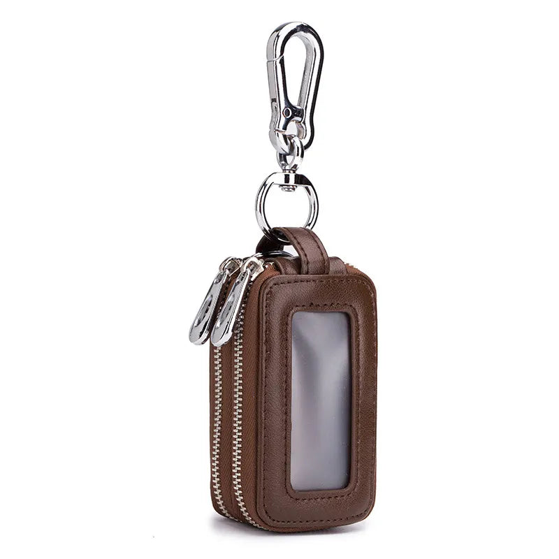 Car Key Chain, Universal Car Auto Split  Leather 2 Zipper Key Case Holder Storage Bag  For  Man