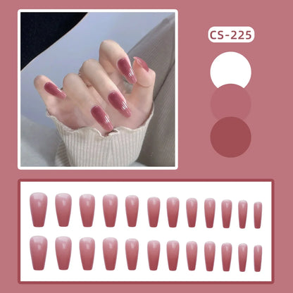 24PC/Box Fashion False Nails Artificial Milky White Pink Gradients Long Ballet Nail Tips Full Cover Acrylic Fake Nails With Glue