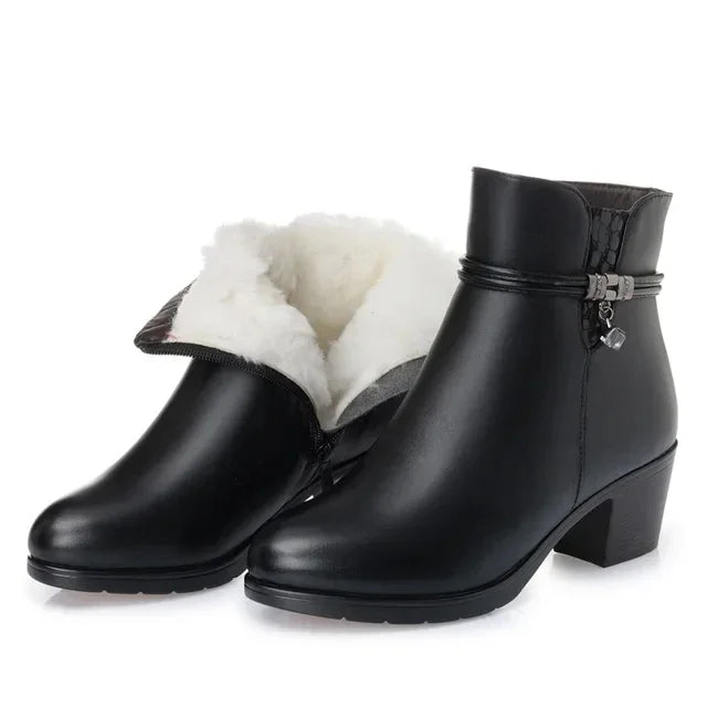 Aichashi New Fashion Soft Leather Ankle Boot High Heels Zipper Shoe Warm Fur Winter Boots Female Women Shoes Plus Size 43