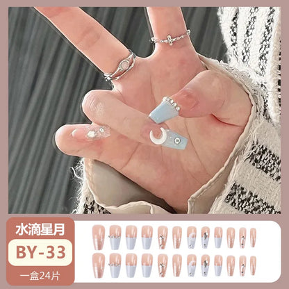 24PCS Camellia False Nails French Pearl Butterfly Design Fake Nail Patch Sweet Style Girl Women Press on Nail Tips Wholesale