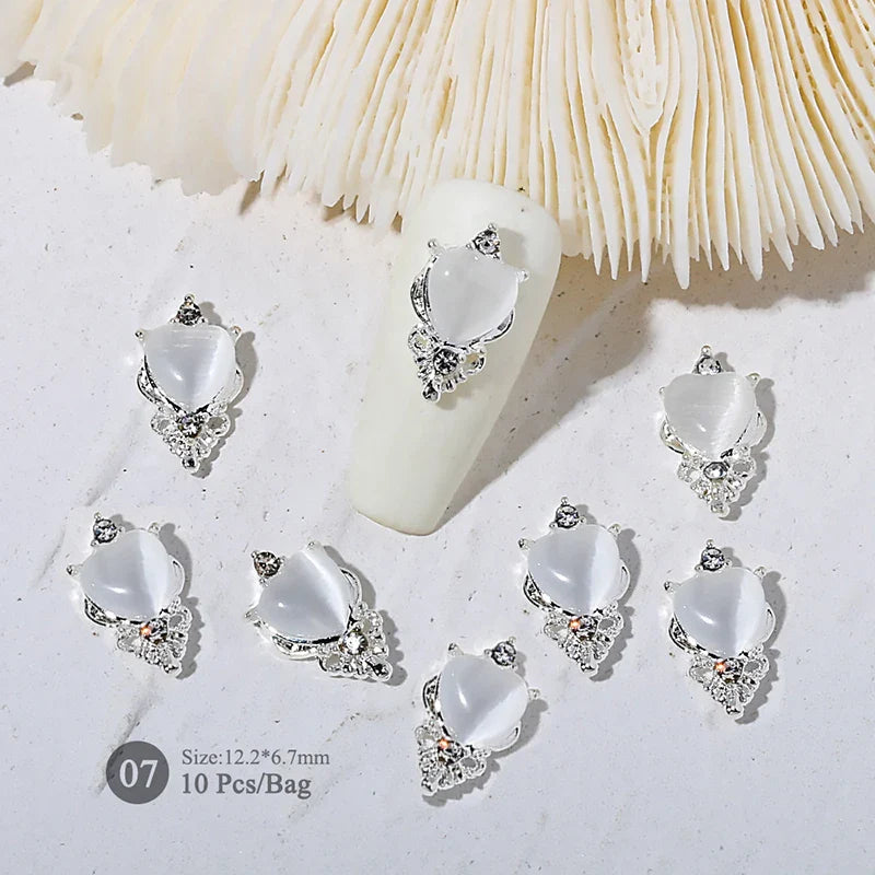 Aichashi 10pcs/bag Butterfly Shaped Nail Rhinestone Star Flower Nail Charm Silver Gold Alloy Nail Pearl Jewelry Accessories Nail Supplies