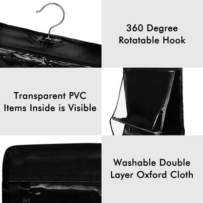 Aichashi Black Handbag Hanging Organizer With 6 Pockets Foldable Oxford Cloth Handbag Storage Bag For Family Closet Bedroom