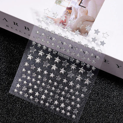 3D Gold Sun/Moon/Star Bronzing Nail Art Sticker 8*10cm Laser Star Moon Design Nail Decal Gold Silver Self-Adhesive Slider