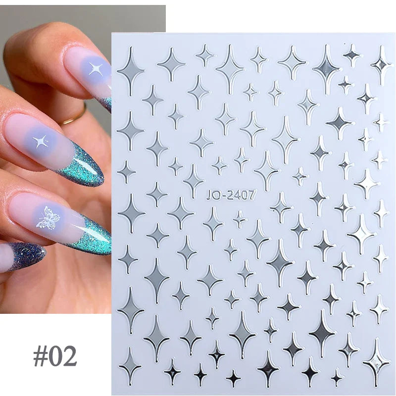 Aichashi 3D Laser Sakura Flower Nail Sticker Aurora Decals Glitter Star Butterfly Floral Adhesive Sliders Cherry Blooming Manicure