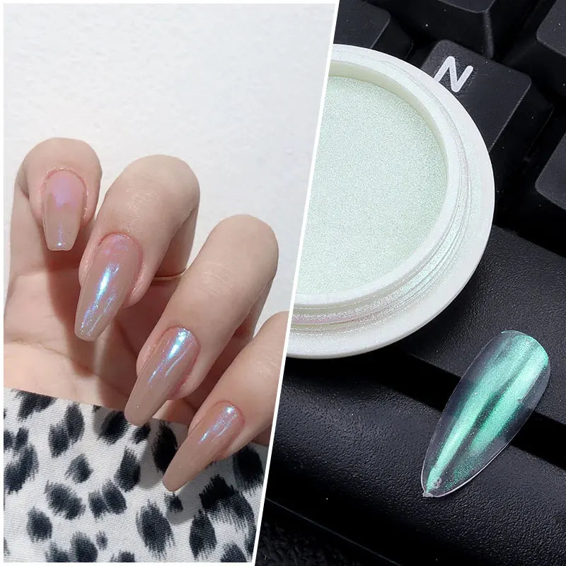 0.2g/jar Aurora Chrome Unicorn Nail Pigment Rainbow Mirror mermaid Nail Art Powder With 1-Sponge-Stick Unicorn Mirror Powder F-t