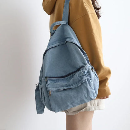 aichashi Retro Distressed Canvas Gray Backpack Girl College Female Book Travel Backpacks Cool DenimLaptop Lady Student Ruckpack Bags sac