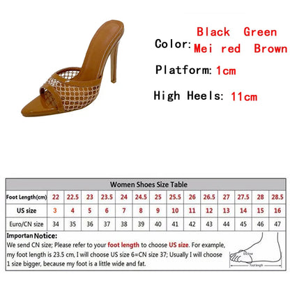 aichashi  -  New Sexy Pointed Toe Thin High Heels Pumps Green Mesh Slippers Summer Fashion Slip On Slides Women Mules Party Shoes Sandals