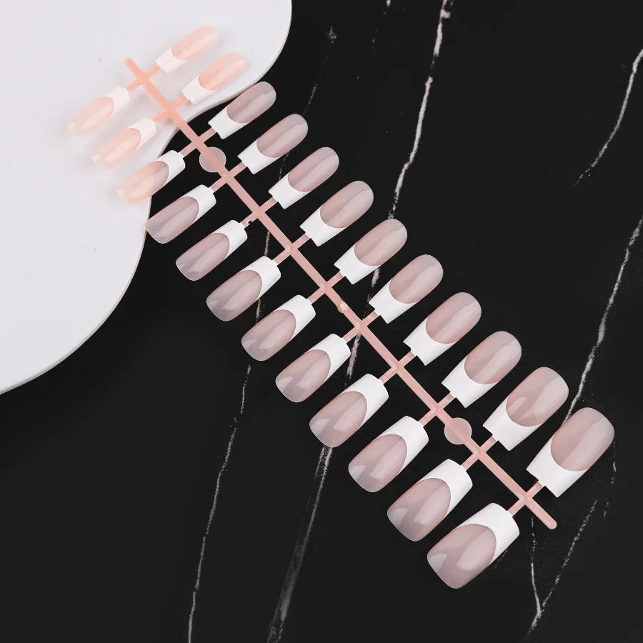 24Pcs/bag French False Nails Frosted Press on Fake Nail Tips Full Cover Artificial Fingernails Ballet Detachable