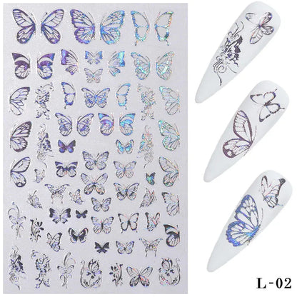 Aichashi 3D Laser Nail Stickers for Nail Art Decorations Gold Sliver Butterfly Nail Bronzing Stereoscopic Decals