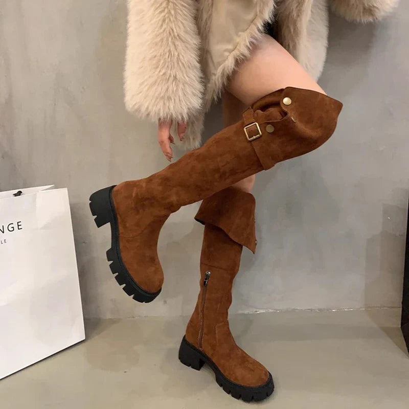 Aichashi Autumn Winter Platform Women Over The Knee High Boots Fashion Slip On Thick Heels Shoes Ladies Knight Long Botas De Mujer