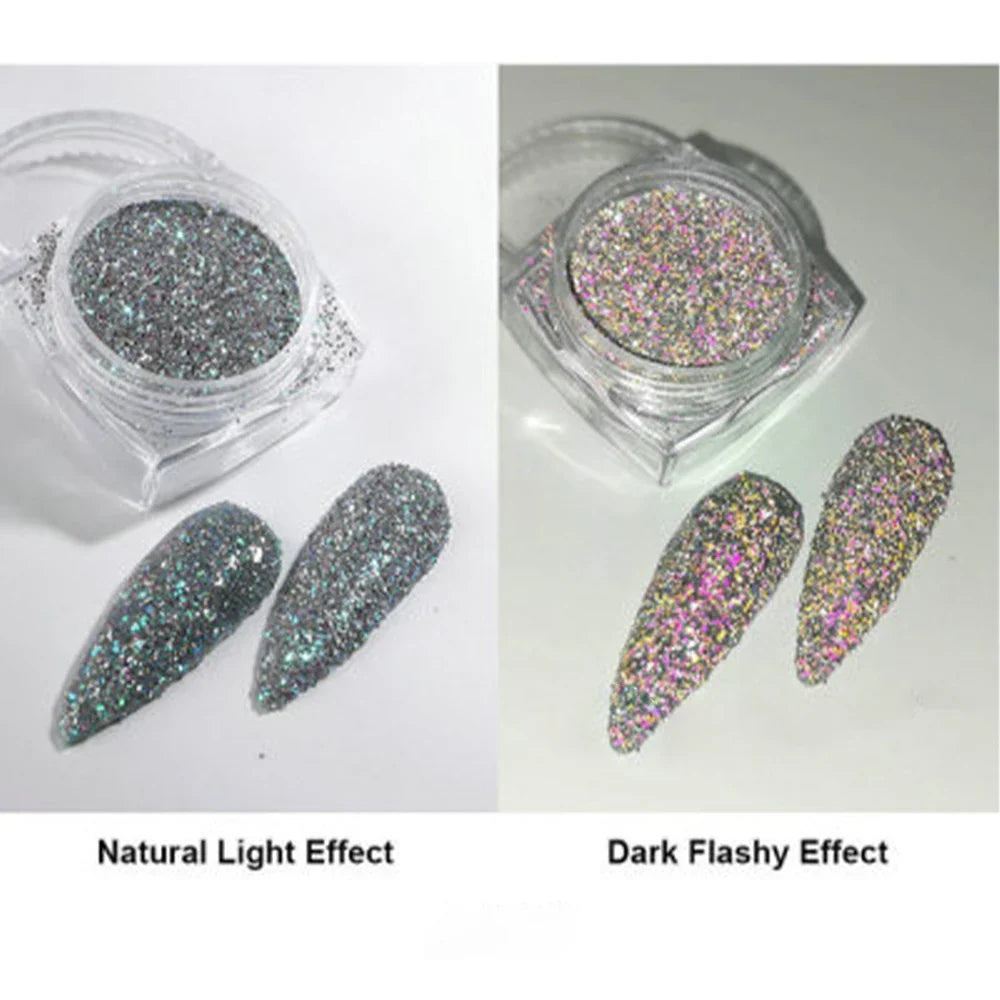 1Box Unicorn Holographic Nail Powder Silver Glitter Metallic Rub Dust Mirror Pigment Extra Fine Shiny Chrome For DIY Manicure*Y*