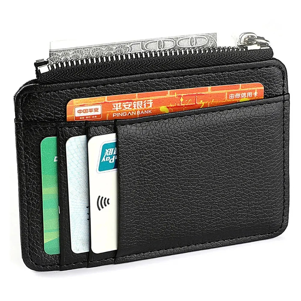 Aichashi Mini Credit Card Wallet Id Card Holder Men's Small Wallet Thin Sleeve Zipper Short Coin Wallet