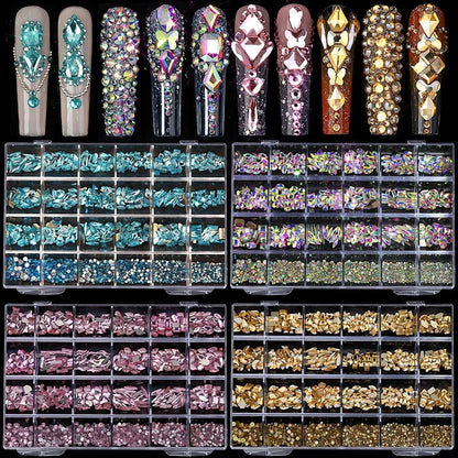 24grids Mixed Shapes Jewelry Luxury Shiny Diamond For Nail Art Decorations DIY Glass Crystal Set with Dot Drill Pen