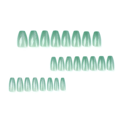 24pcs Green Gem Purple Cat's Eye Fake Nails Aurora Artificial Nail Patch Glitter Lady Girl Wearable Stick on Nails