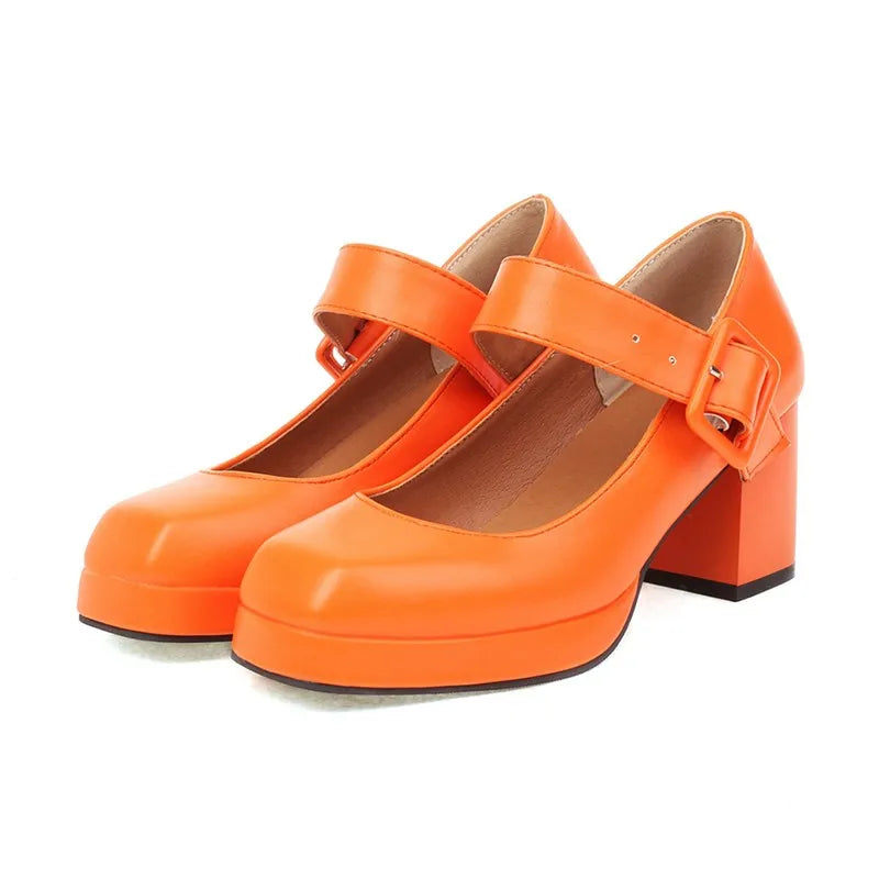 aichashi  -  Classics High Heels Lolita Shoes Women Straps Mary Janes Shoes Female Red Orange White Pumps Party Wedding Shoes Ladies Size 45