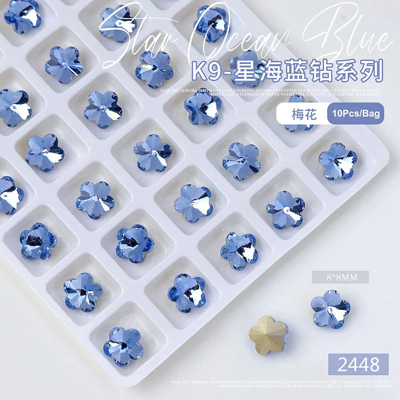 10pcs/bag K9 Diamond Nails Art Decoration Special Shaped Rhinestones for Nails Heart Light Blue DIY Nail Design