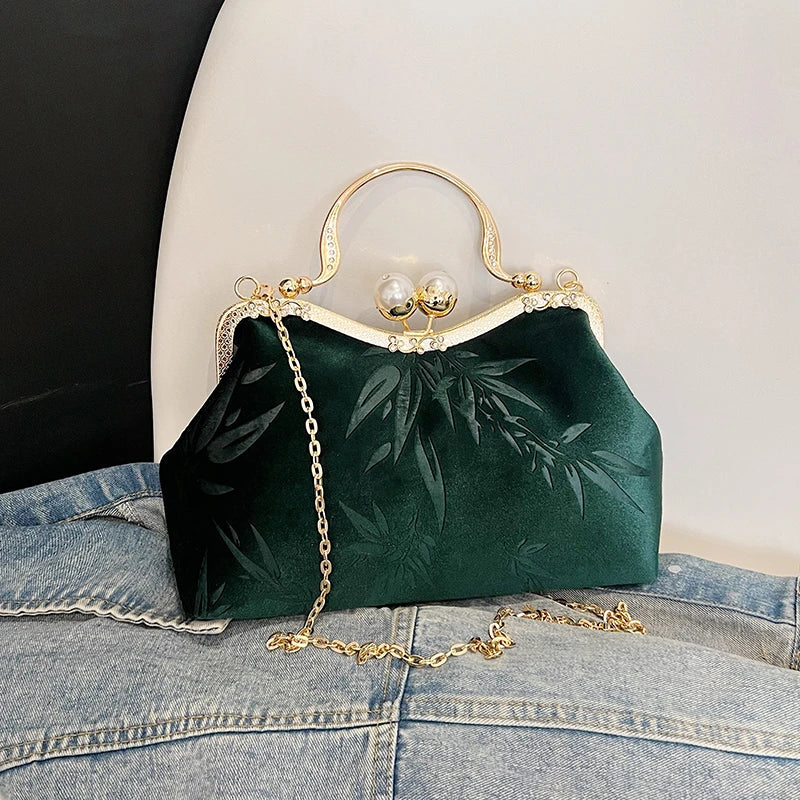 Aichashi Chinese Style Small Velvet Design Chain Crossbody Bags for Women 2024 Korean Fashion Handbags Party Shoulder Bag