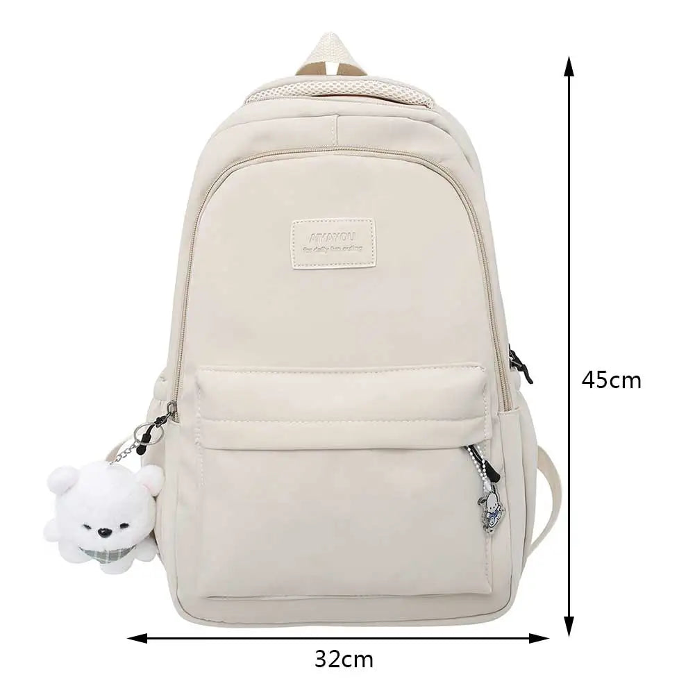 Aichashi Fashion Japanese Nylon Bookbags with Plush Pendant Summer New Student Kawaii Backpack Large Capacity Woman College Rucksack