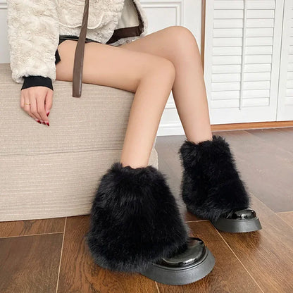 aichashi  -  Snow Boots with Fur Women Winter Warm Shoes Platform Short Boots Female Causal Height Increasing Shoes Solid Casual Botas Mujer