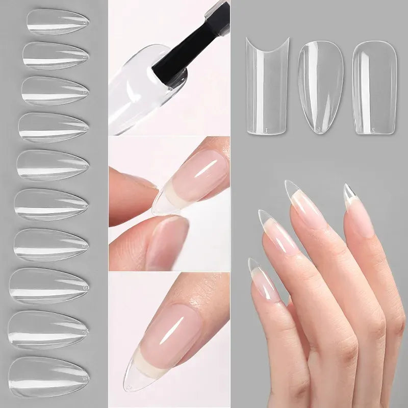 Aichashi 24pcs Press On Nails Coffin Nail Tips Clear Full Cover Fake Nails Artificial False Nails Ballerina Transparent Nail Extensions