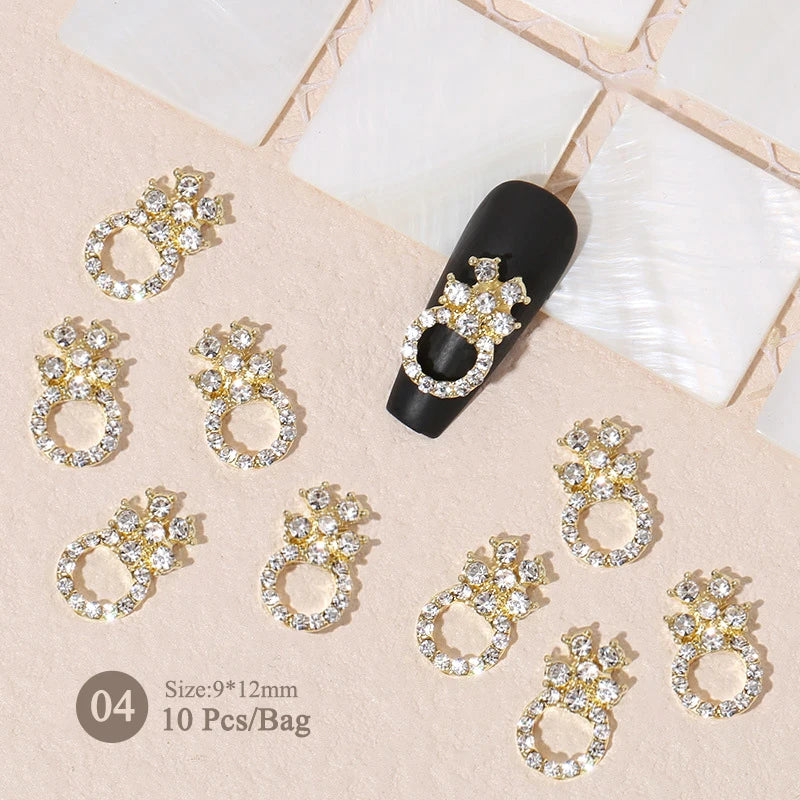 Aichashi 10pcs/bag Butterfly Shaped Nail Rhinestone Star Flower Nail Charm Silver Gold Alloy Nail Pearl Jewelry Accessories Nail Supplies